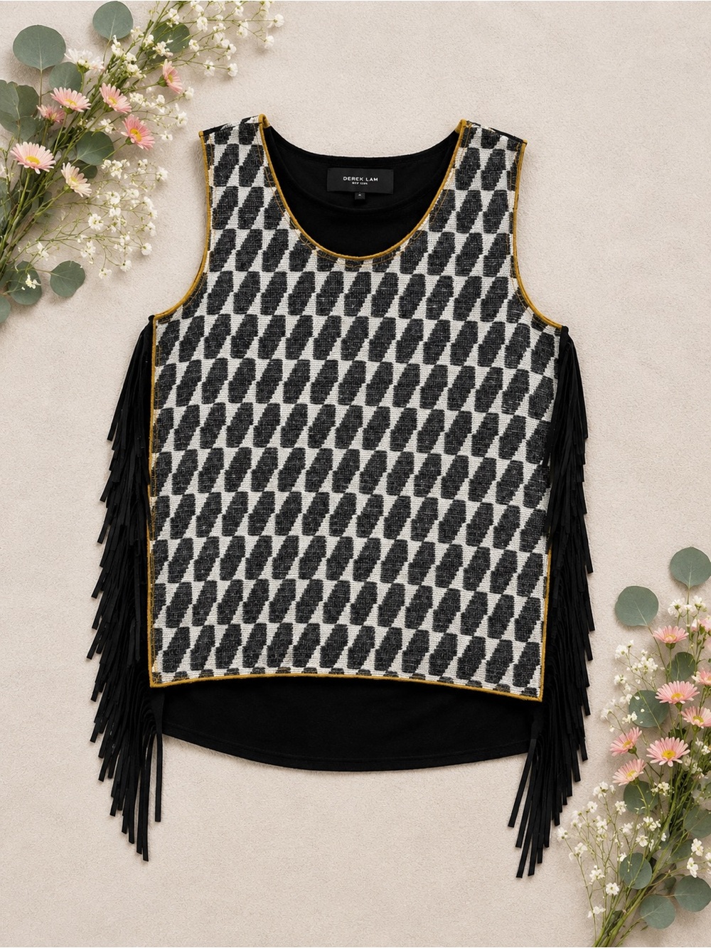 Derek Lam Fringe Overlay Top | Italian Fabric Designer Sleeveless Tunic | Size 6